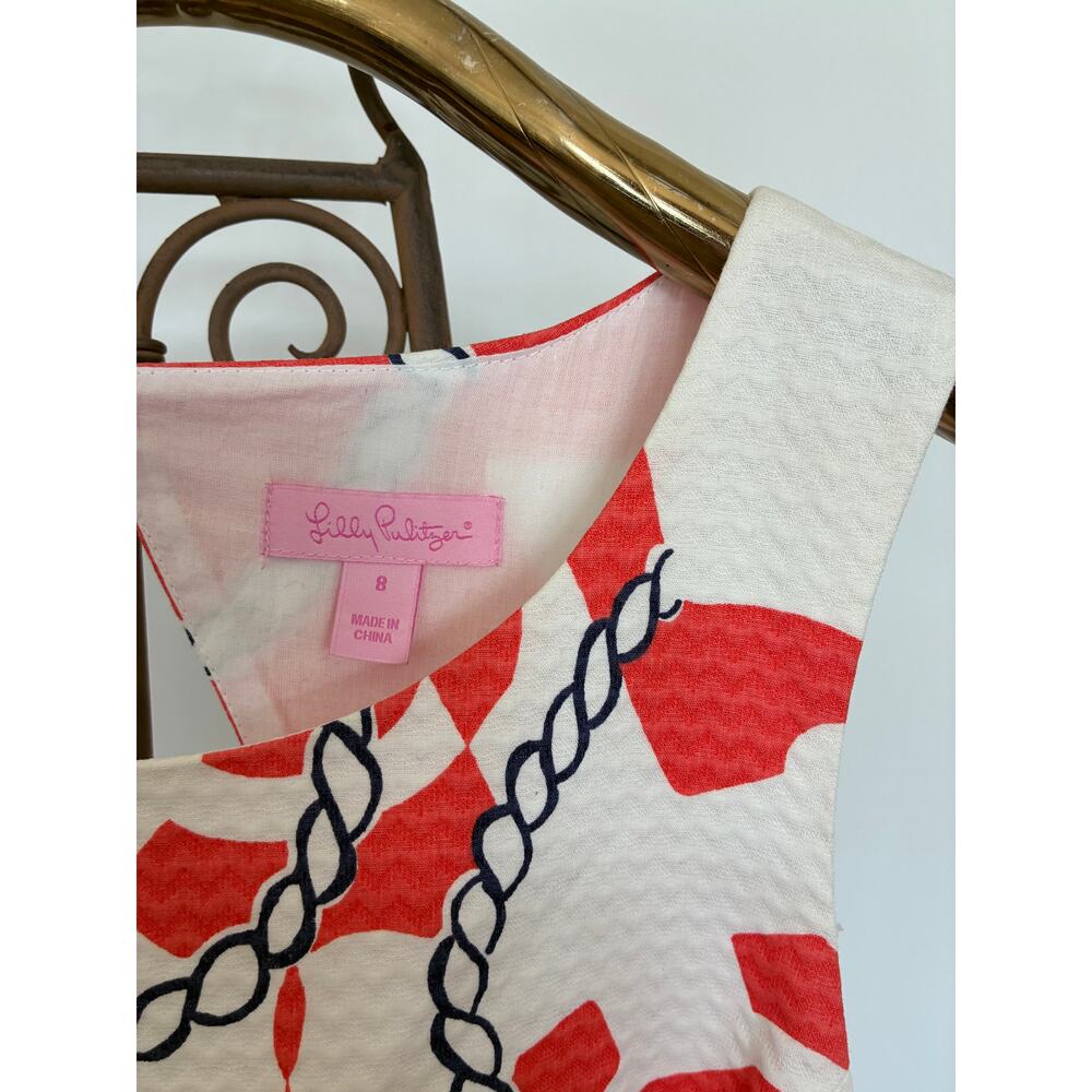 Lilly Pulitzer Dress Rare Shift Keyhole Back Orange White Button Detail Waist 8 - Picture 5 of 9